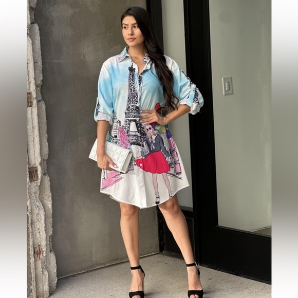 Fabulous Paris Super Comfy Stylish Shirt Dress - Picture 4 of 5